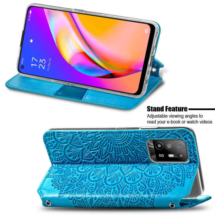 For OPPO A94 5G / Reno5 Z Blooming Mandala Embossed Pattern Magnetic Horizontal Flip Leather Case with Holder & Card Slots & Wallet