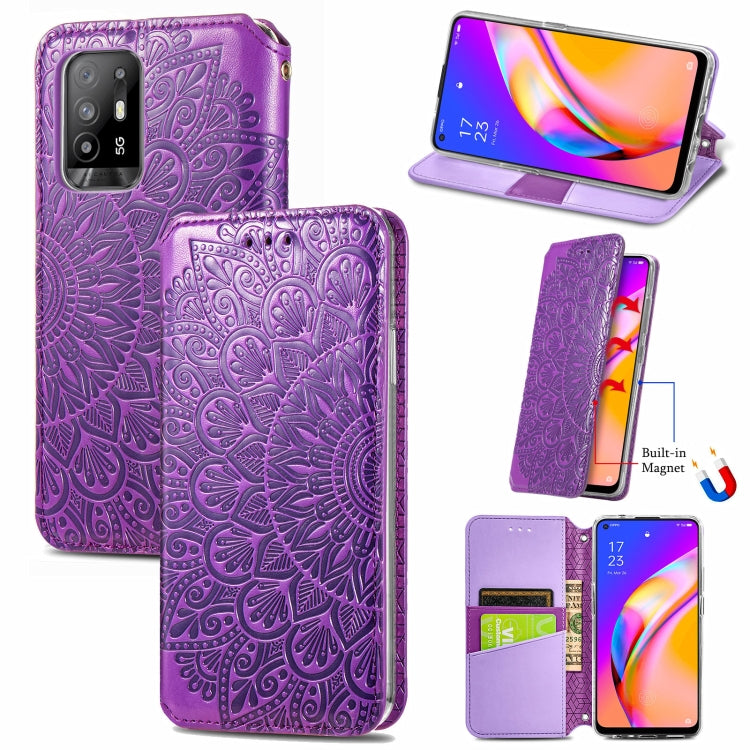 For OPPO A94 5G / Reno5 Z Blooming Mandala Embossed Pattern Magnetic Horizontal Flip Leather Case with Holder & Card Slots & Wallet