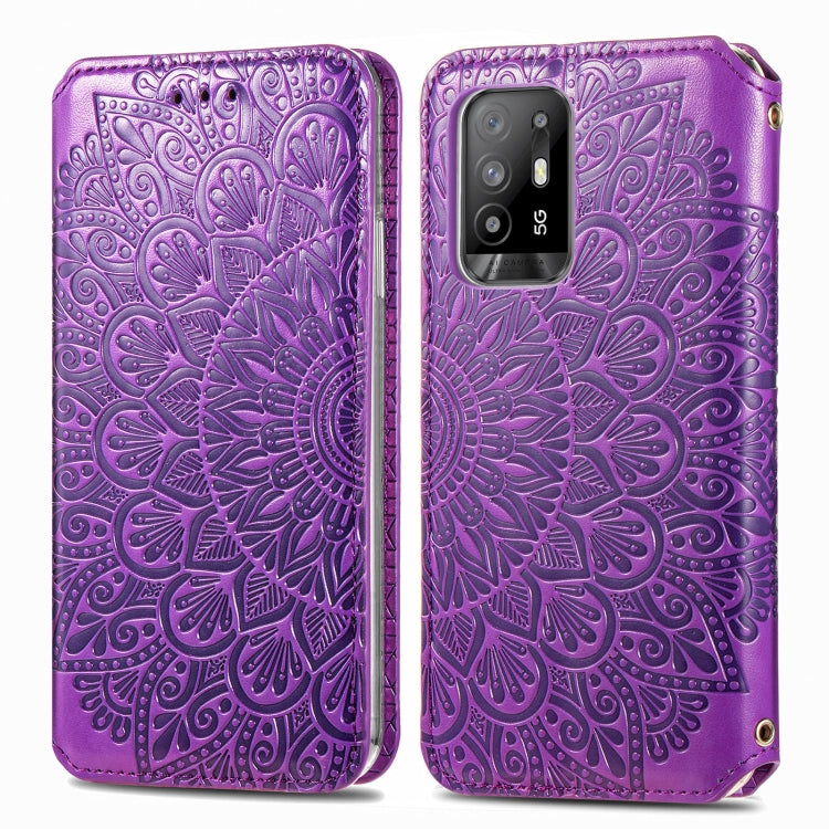 For OPPO A94 5G / Reno5 Z Blooming Mandala Embossed Pattern Magnetic Horizontal Flip Leather Case with Holder & Card Slots & Wallet