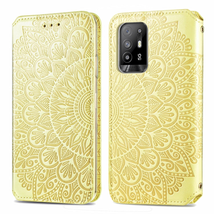 For OPPO A94 5G / Reno5 Z Blooming Mandala Embossed Pattern Magnetic Horizontal Flip Leather Case with Holder & Card Slots & Wallet