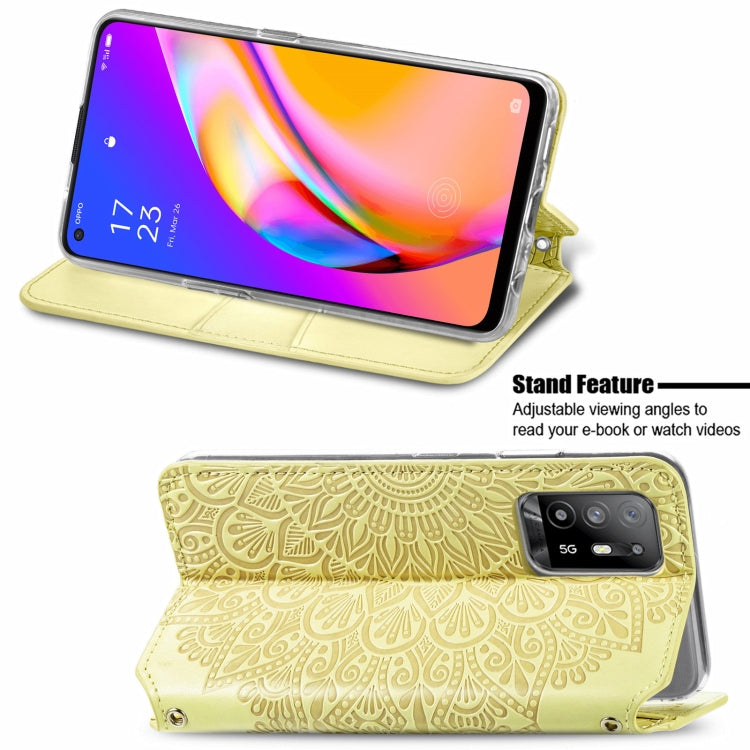 For OPPO A94 5G / Reno5 Z Blooming Mandala Embossed Pattern Magnetic Horizontal Flip Leather Case with Holder & Card Slots & Wallet