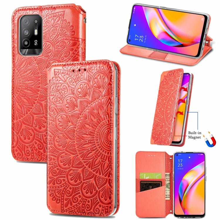 For OPPO A94 5G / Reno5 Z Blooming Mandala Embossed Pattern Magnetic Horizontal Flip Leather Case with Holder & Card Slots & Wallet