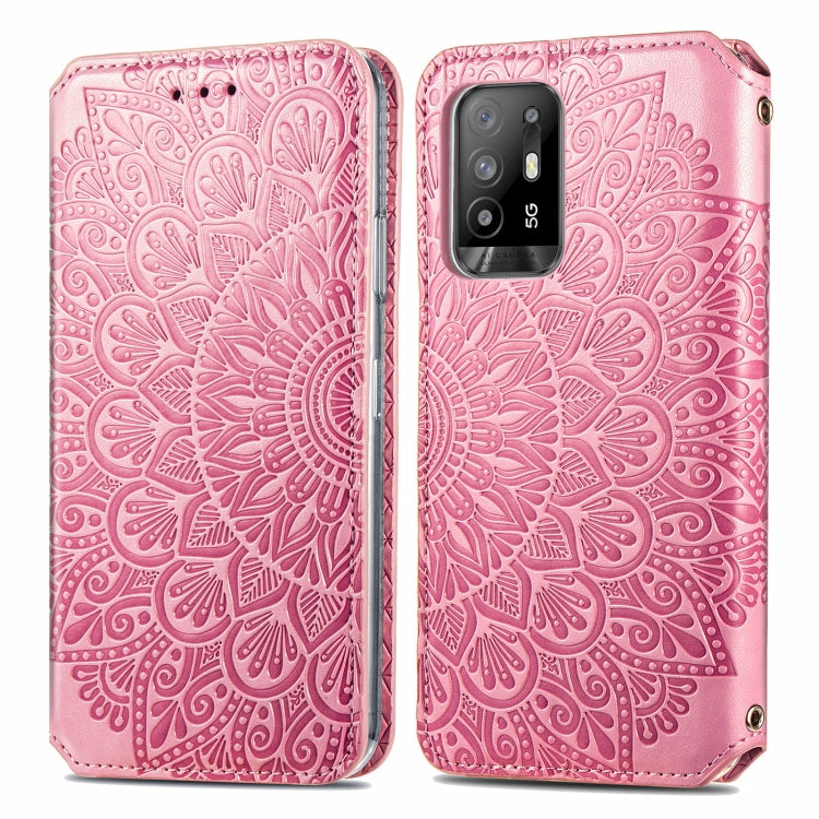 For OPPO A94 5G / Reno5 Z Blooming Mandala Embossed Pattern Magnetic Horizontal Flip Leather Case with Holder & Card Slots & Wallet