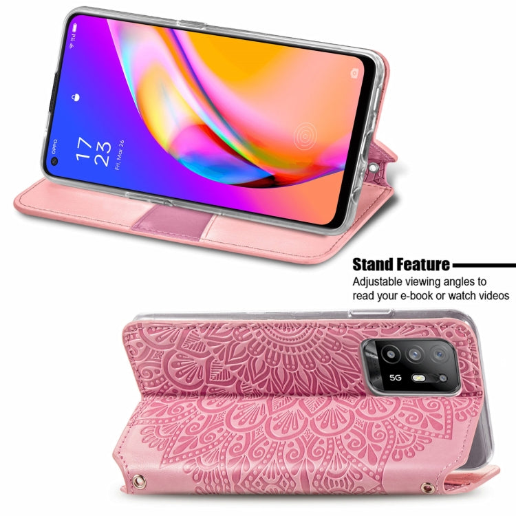 For OPPO A94 5G / Reno5 Z Blooming Mandala Embossed Pattern Magnetic Horizontal Flip Leather Case with Holder & Card Slots & Wallet