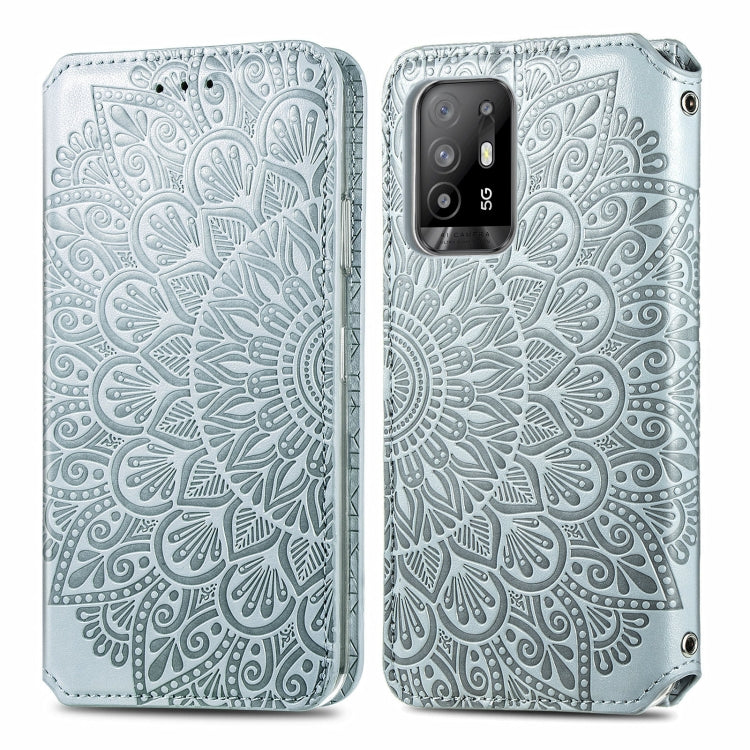 For OPPO A94 5G / Reno5 Z Blooming Mandala Embossed Pattern Magnetic Horizontal Flip Leather Case with Holder & Card Slots & Wallet