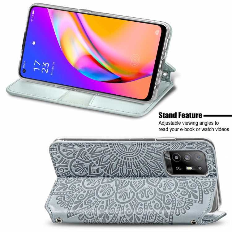 For OPPO A94 5G / Reno5 Z Blooming Mandala Embossed Pattern Magnetic Horizontal Flip Leather Case with Holder & Card Slots & Wallet