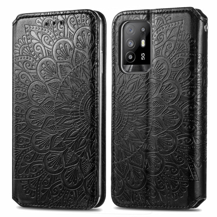 For OPPO A94 5G / Reno5 Z Blooming Mandala Embossed Pattern Magnetic Horizontal Flip Leather Case with Holder & Card Slots & Wallet