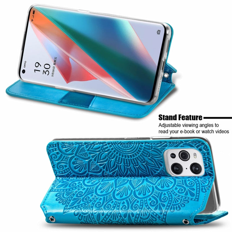 For OPPO Find X3 Pro / Find X3 Blooming Mandala Embossed Pattern Magnetic Horizontal Flip Leather Case with Holder & Card Slots & Wallet