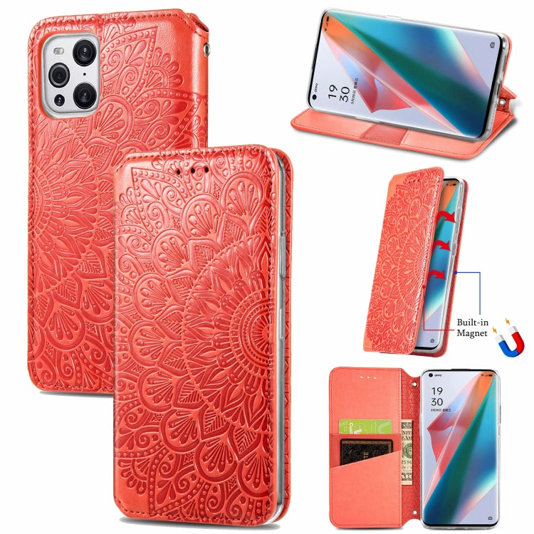 For OPPO Find X3 Pro / Find X3 Blooming Mandala Embossed Pattern Magnetic Horizontal Flip Leather Case with Holder & Card Slots & Wallet