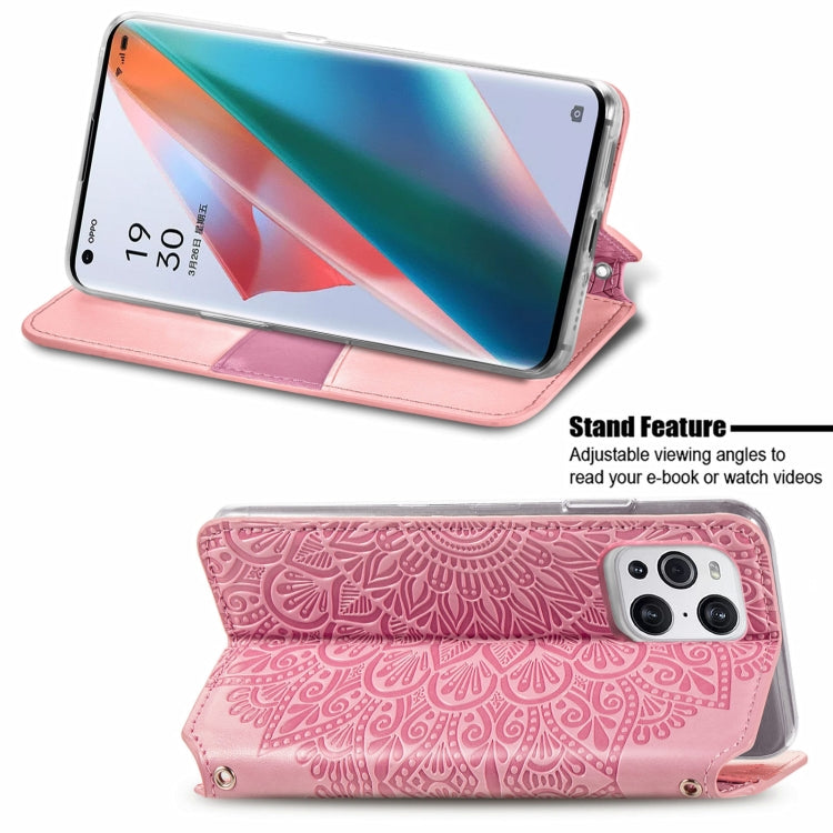 For OPPO Find X3 Pro / Find X3 Blooming Mandala Embossed Pattern Magnetic Horizontal Flip Leather Case with Holder & Card Slots & Wallet