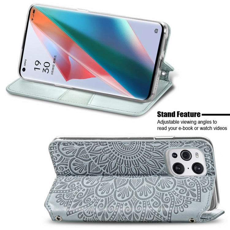 For OPPO Find X3 Pro / Find X3 Blooming Mandala Embossed Pattern Magnetic Horizontal Flip Leather Case with Holder & Card Slots & Wallet