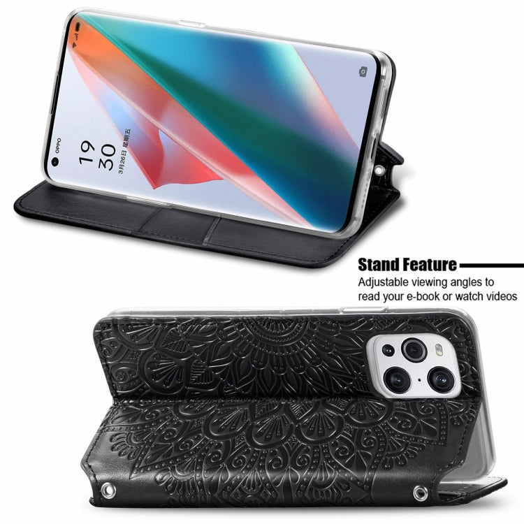 For OPPO Find X3 Pro / Find X3 Blooming Mandala Embossed Pattern Magnetic Horizontal Flip Leather Case with Holder & Card Slots & Wallet