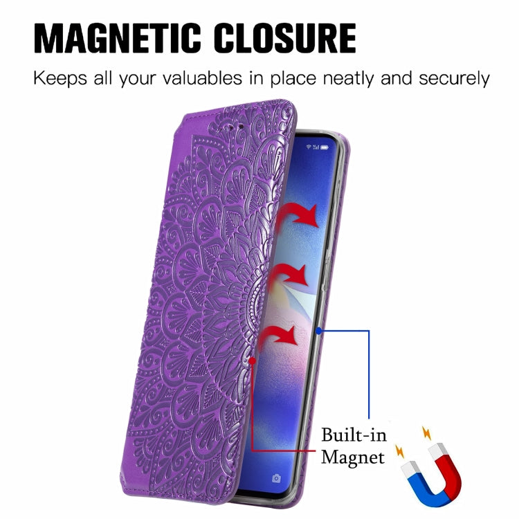 For OPPO Reno5 Pro+ 5G / X3 Neo Blooming Mandala Embossed Pattern Magnetic Horizontal Flip Leather Case with Holder & Card Slots & Wallet