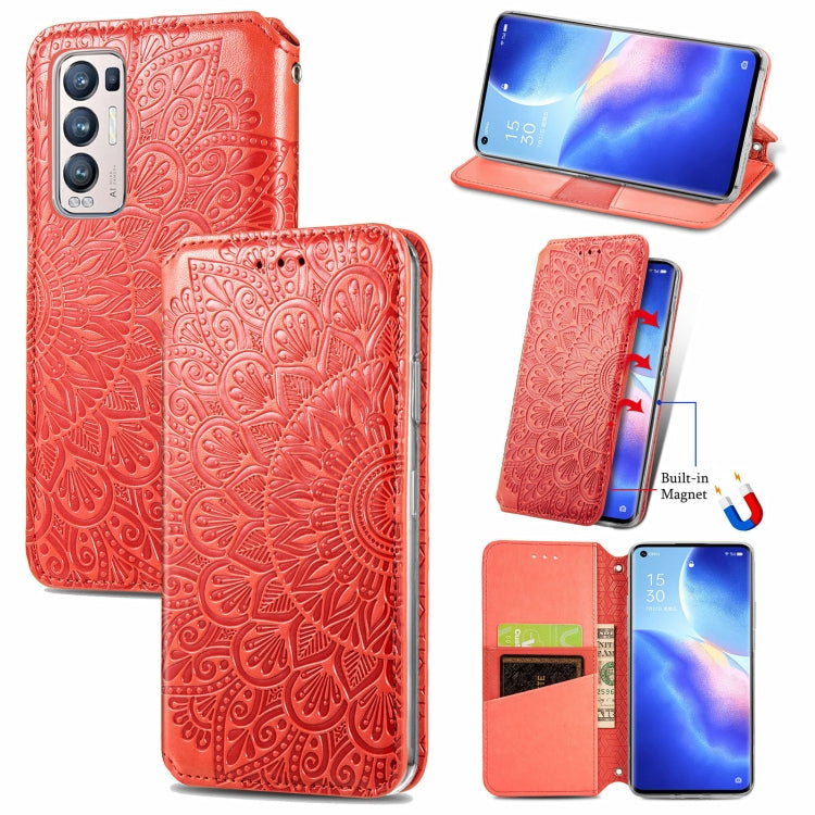 For OPPO Reno5 Pro+ 5G / X3 Neo Blooming Mandala Embossed Pattern Magnetic Horizontal Flip Leather Case with Holder & Card Slots & Wallet