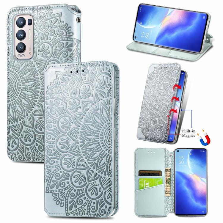 For OPPO Reno5 Pro+ 5G / X3 Neo Blooming Mandala Embossed Pattern Magnetic Horizontal Flip Leather Case with Holder & Card Slots & Wallet
