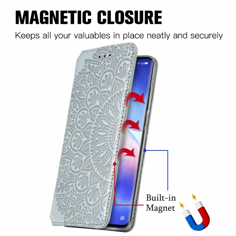 For OPPO Reno5 Pro+ 5G / X3 Neo Blooming Mandala Embossed Pattern Magnetic Horizontal Flip Leather Case with Holder & Card Slots & Wallet