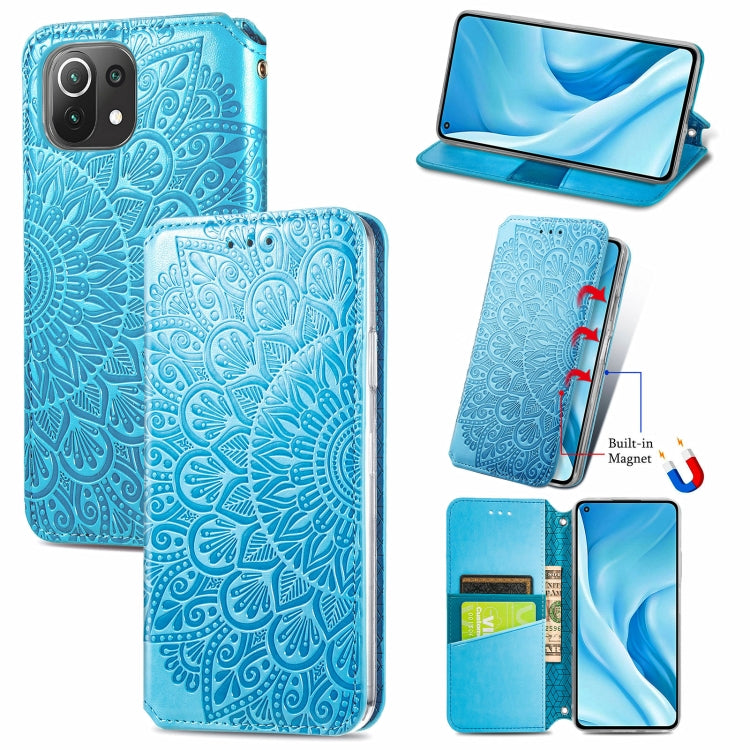 For Xiaomi Mi 11 Lite Blooming Mandala Embossed Pattern Magnetic Horizontal Flip Leather Case with Holder & Card Slots & Wallet