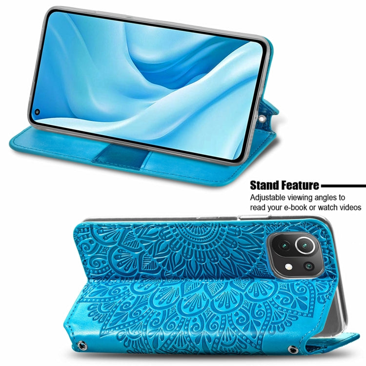 For Xiaomi Mi 11 Lite Blooming Mandala Embossed Pattern Magnetic Horizontal Flip Leather Case with Holder & Card Slots & Wallet