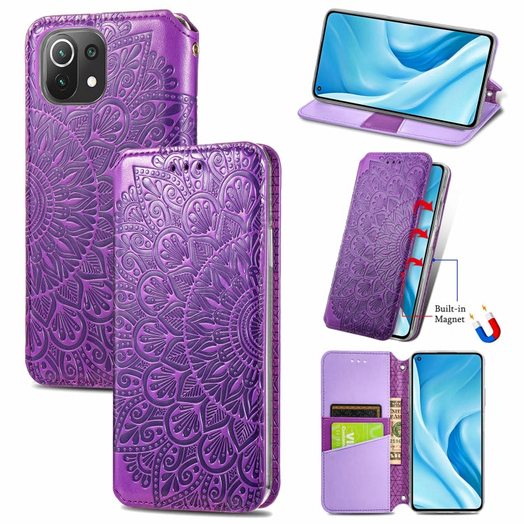For Xiaomi Mi 11 Lite Blooming Mandala Embossed Pattern Magnetic Horizontal Flip Leather Case with Holder & Card Slots & Wallet