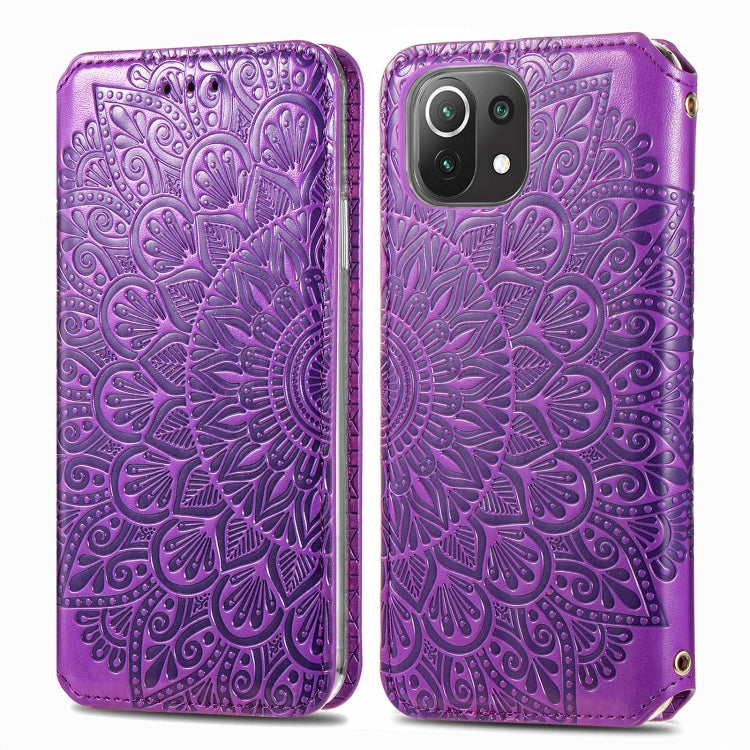 For Xiaomi Mi 11 Lite Blooming Mandala Embossed Pattern Magnetic Horizontal Flip Leather Case with Holder & Card Slots & Wallet