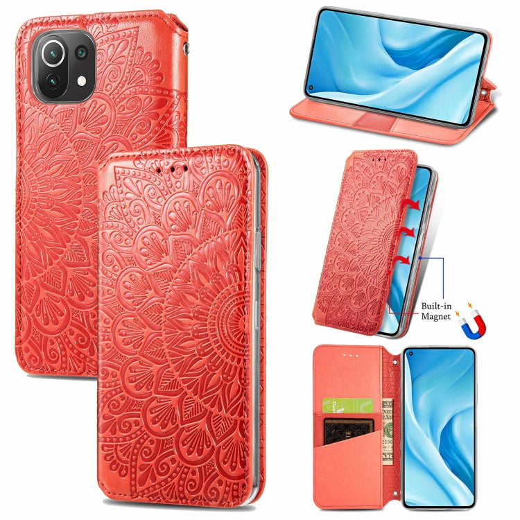 For Xiaomi Mi 11 Lite Blooming Mandala Embossed Pattern Magnetic Horizontal Flip Leather Case with Holder & Card Slots & Wallet