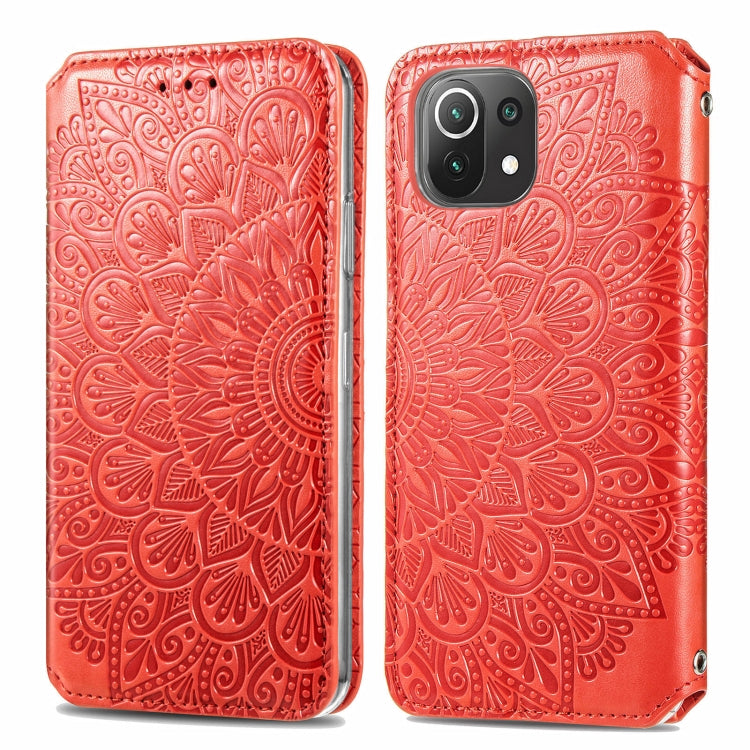 For Xiaomi Mi 11 Lite Blooming Mandala Embossed Pattern Magnetic Horizontal Flip Leather Case with Holder & Card Slots & Wallet