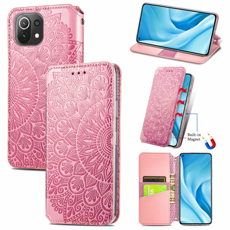 For Xiaomi Mi 11 Lite Blooming Mandala Embossed Pattern Magnetic Horizontal Flip Leather Case with Holder & Card Slots & Wallet