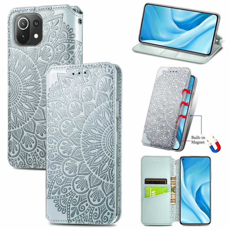 For Xiaomi Mi 11 Lite Blooming Mandala Embossed Pattern Magnetic Horizontal Flip Leather Case with Holder & Card Slots & Wallet