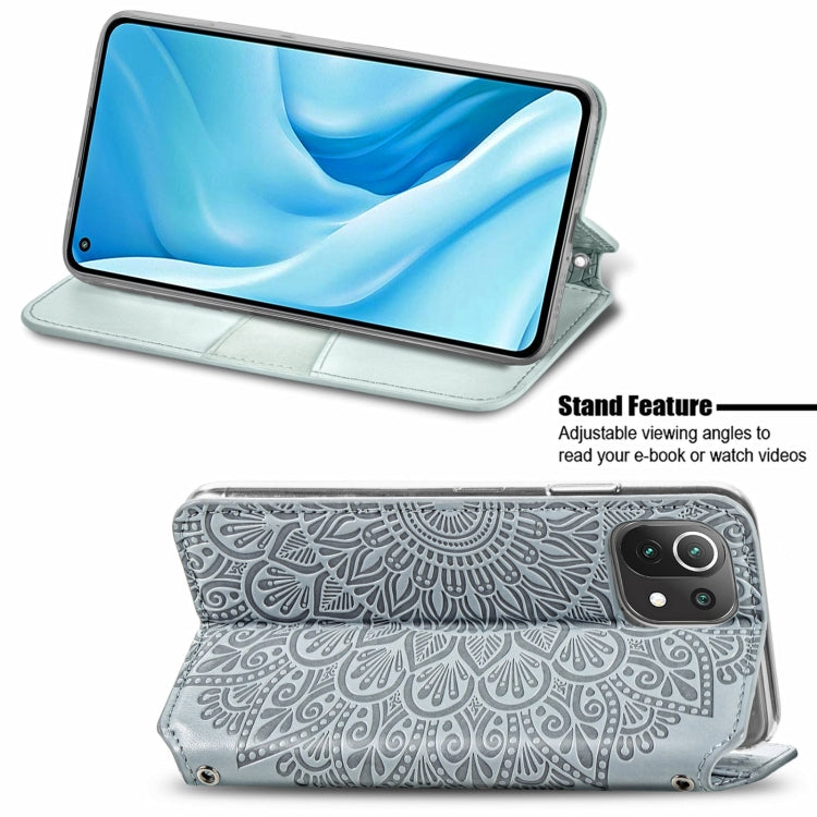 For Xiaomi Mi 11 Lite Blooming Mandala Embossed Pattern Magnetic Horizontal Flip Leather Case with Holder & Card Slots & Wallet