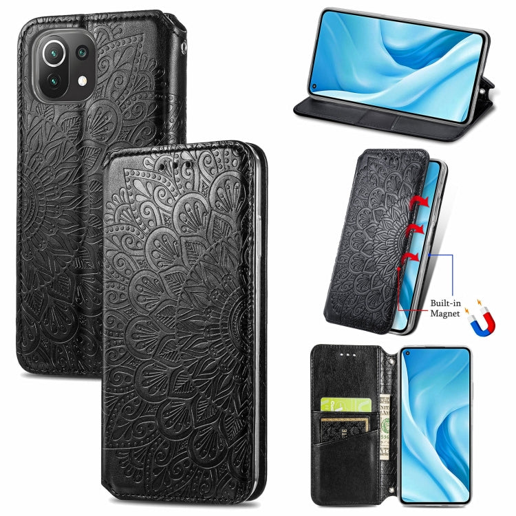 For Xiaomi Mi 11 Lite Blooming Mandala Embossed Pattern Magnetic Horizontal Flip Leather Case with Holder & Card Slots & Wallet