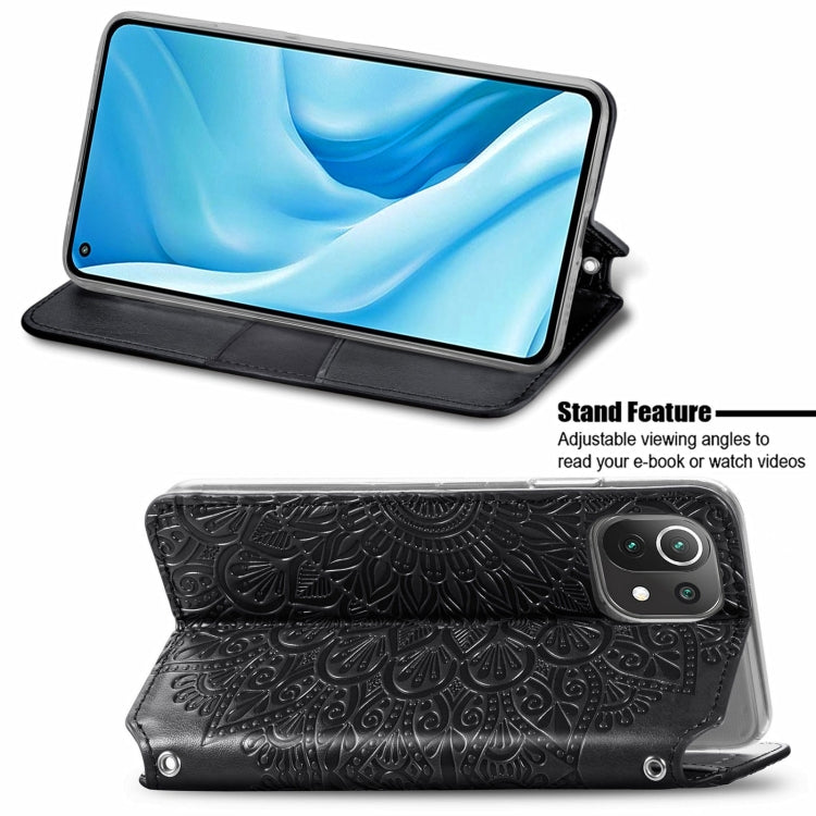 For Xiaomi Mi 11 Lite Blooming Mandala Embossed Pattern Magnetic Horizontal Flip Leather Case with Holder & Card Slots & Wallet