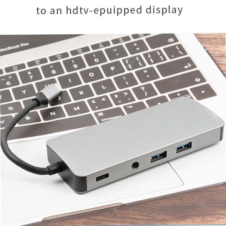 WS-06 9 in 1 Type-C to RJ45 + VGA + PD + HDMI + SD + TF + Audio 3.5mm+ 2 x USB3.0 HUB Adapter