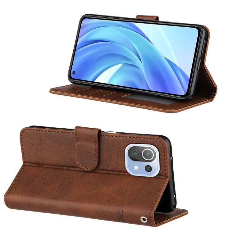 Stitching Calf Texture Buckle Horizontal Flip Leather Case with Holder & Card Slots & Wallet & Lanyard For Xiaomi Mi 11 Lite