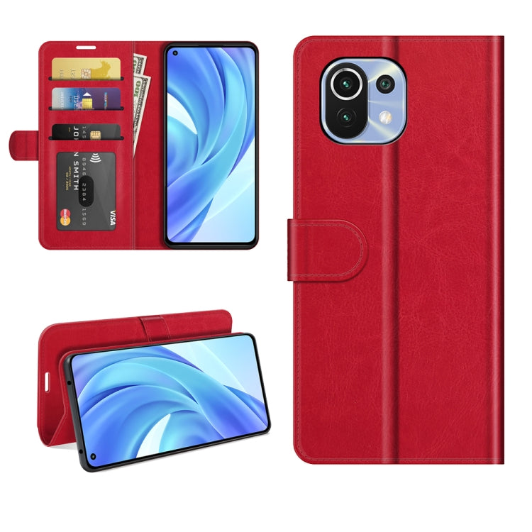 For Xiaomi Mi 11 Lite 4G / 5G R64 Texture Single Horizontal Flip Protective Case with Holder & Card Slots & Wallet& Photo Frame