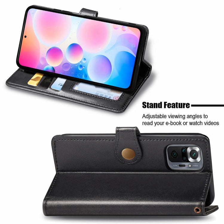 For Xiaomi Redmi Note 10 Pro Solid Color Leather Buckle Phone Case with Lanyard & Photo Frame & Card Slot & Wallet & Stand Function