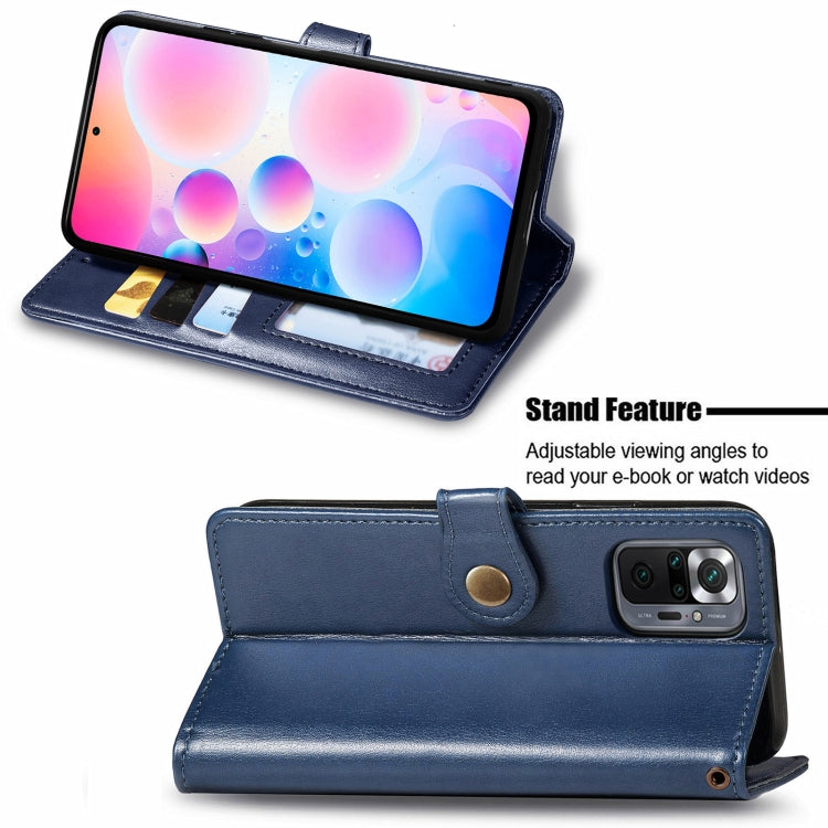 For Xiaomi Redmi Note 10 Pro Solid Color Leather Buckle Phone Case with Lanyard & Photo Frame & Card Slot & Wallet & Stand Function