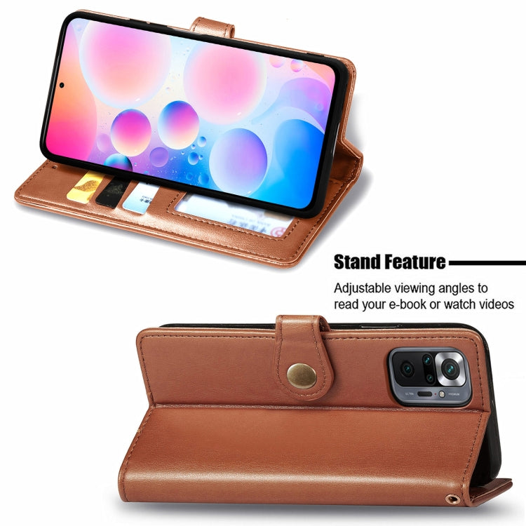 For Xiaomi Redmi Note 10 Pro Solid Color Leather Buckle Phone Case with Lanyard & Photo Frame & Card Slot & Wallet & Stand Function