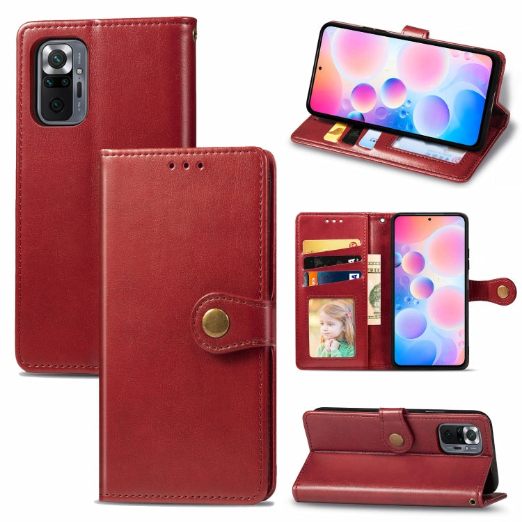 For Xiaomi Redmi Note 10 Pro Solid Color Leather Buckle Phone Case with Lanyard & Photo Frame & Card Slot & Wallet & Stand Function