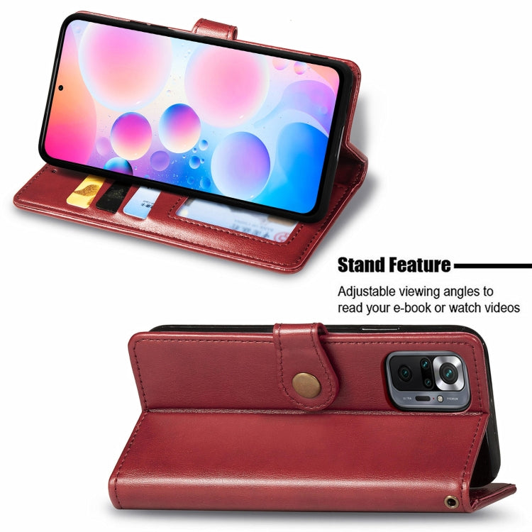 For Xiaomi Redmi Note 10 Pro Solid Color Leather Buckle Phone Case with Lanyard & Photo Frame & Card Slot & Wallet & Stand Function