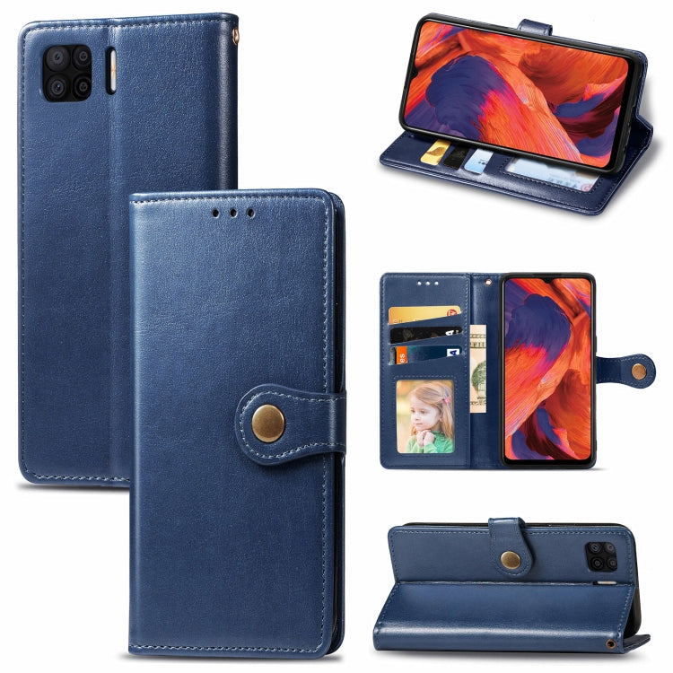 For OPPO F17 Solid Color Leather Buckle Phone Case with Lanyard & Photo Frame & Card Slot & Wallet & Stand Function