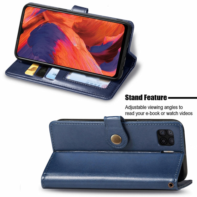 For OPPO F17 Solid Color Leather Buckle Phone Case with Lanyard & Photo Frame & Card Slot & Wallet & Stand Function