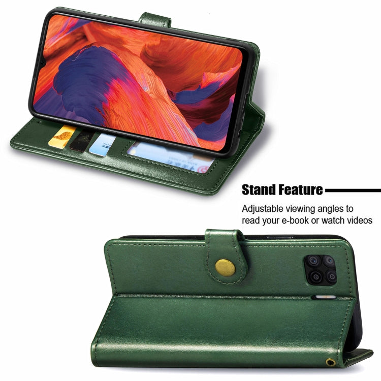 For OPPO F17 Solid Color Leather Buckle Phone Case with Lanyard & Photo Frame & Card Slot & Wallet & Stand Function