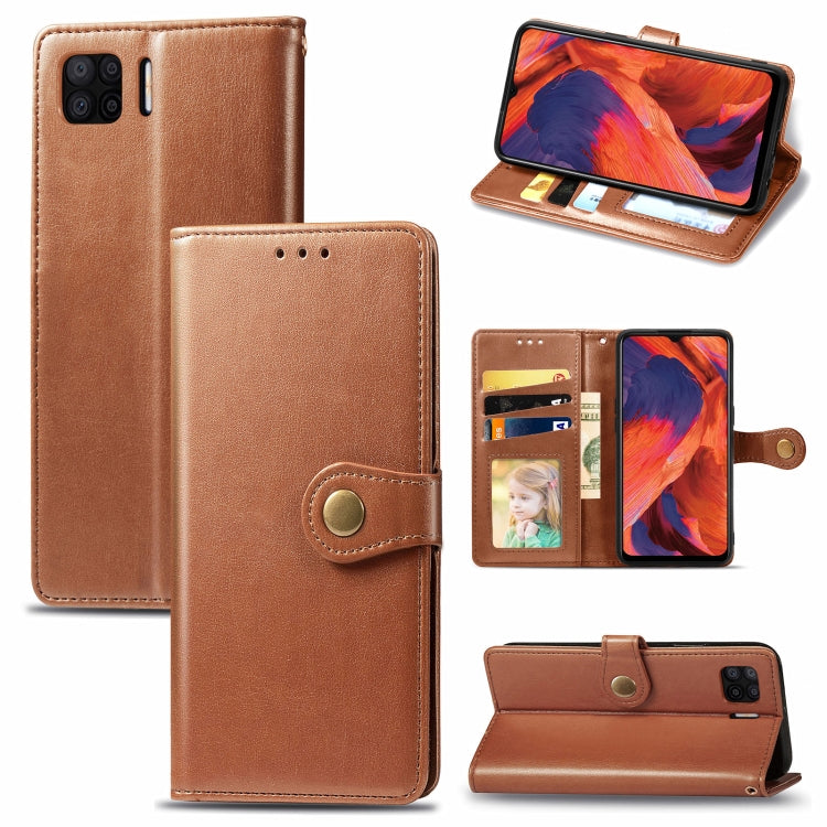 For OPPO F17 Solid Color Leather Buckle Phone Case with Lanyard & Photo Frame & Card Slot & Wallet & Stand Function