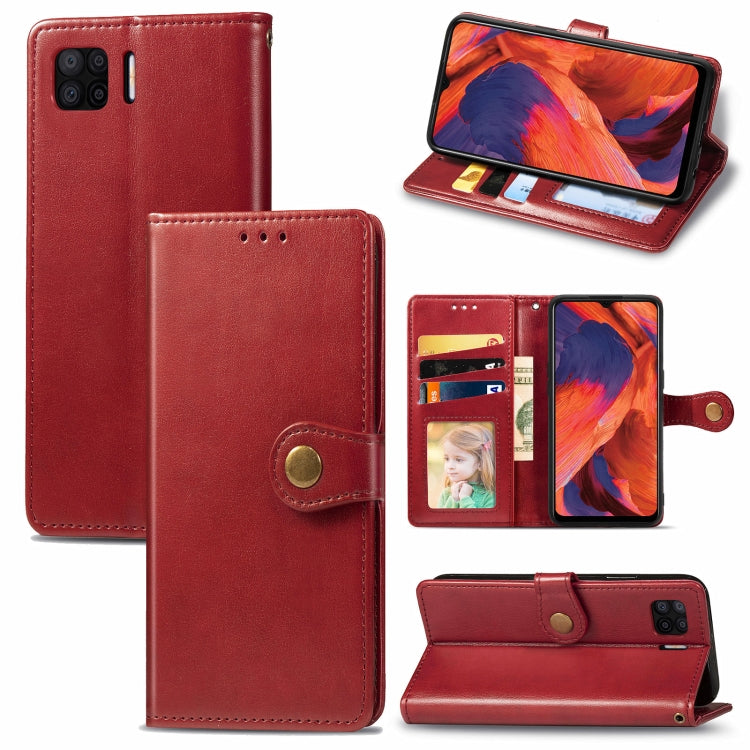 For OPPO F17 Solid Color Leather Buckle Phone Case with Lanyard & Photo Frame & Card Slot & Wallet & Stand Function