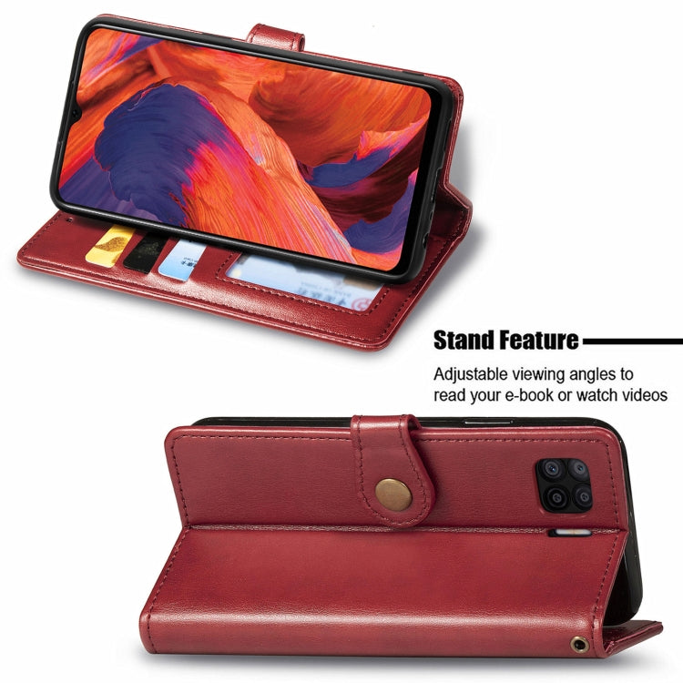 For OPPO F17 Solid Color Leather Buckle Phone Case with Lanyard & Photo Frame & Card Slot & Wallet & Stand Function