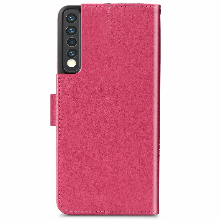 For LG Stylo 7 4G Four-leaf Clasp Embossed Buckle Mobile Phone Protection Leather Case with Lanyard & Card Slot & Wallet & Bracket Function