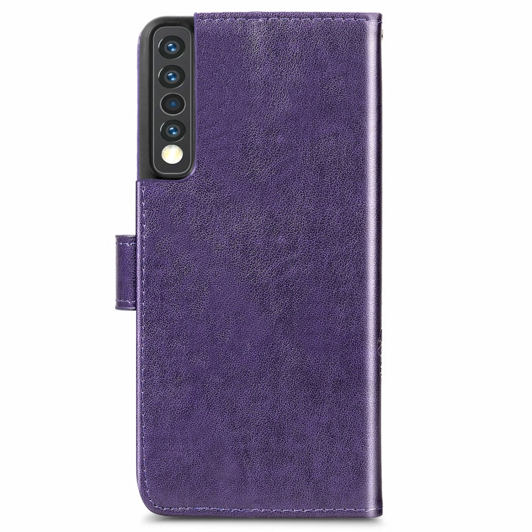 For LG Stylo 7 4G Four-leaf Clasp Embossed Buckle Mobile Phone Protection Leather Case with Lanyard & Card Slot & Wallet & Bracket Function