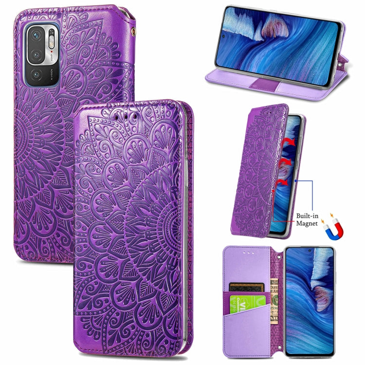 For Xiaomi Redmi Note 10 5G Blooming Mandala Embossed Pattern Magnetic Horizontal Flip Leather Case with Holder & Card Slots & Wallet
