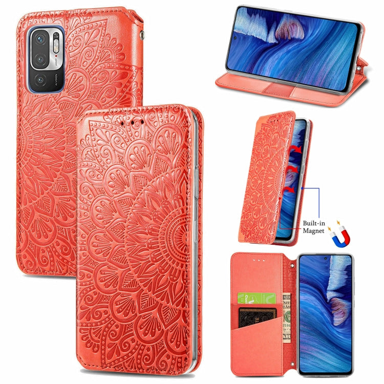 For Xiaomi Redmi Note 10 5G Blooming Mandala Embossed Pattern Magnetic Horizontal Flip Leather Case with Holder & Card Slots & Wallet