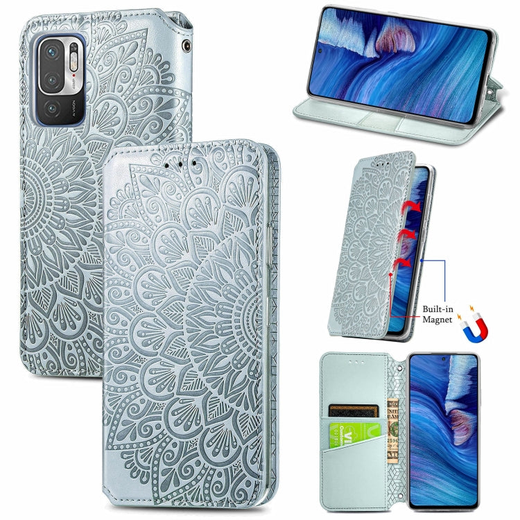 For Xiaomi Redmi Note 10 5G Blooming Mandala Embossed Pattern Magnetic Horizontal Flip Leather Case with Holder & Card Slots & Wallet
